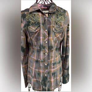 Roar Green Plaid Embellished Top